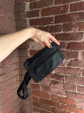 Supreme Black Leather Messenger Waist Bag